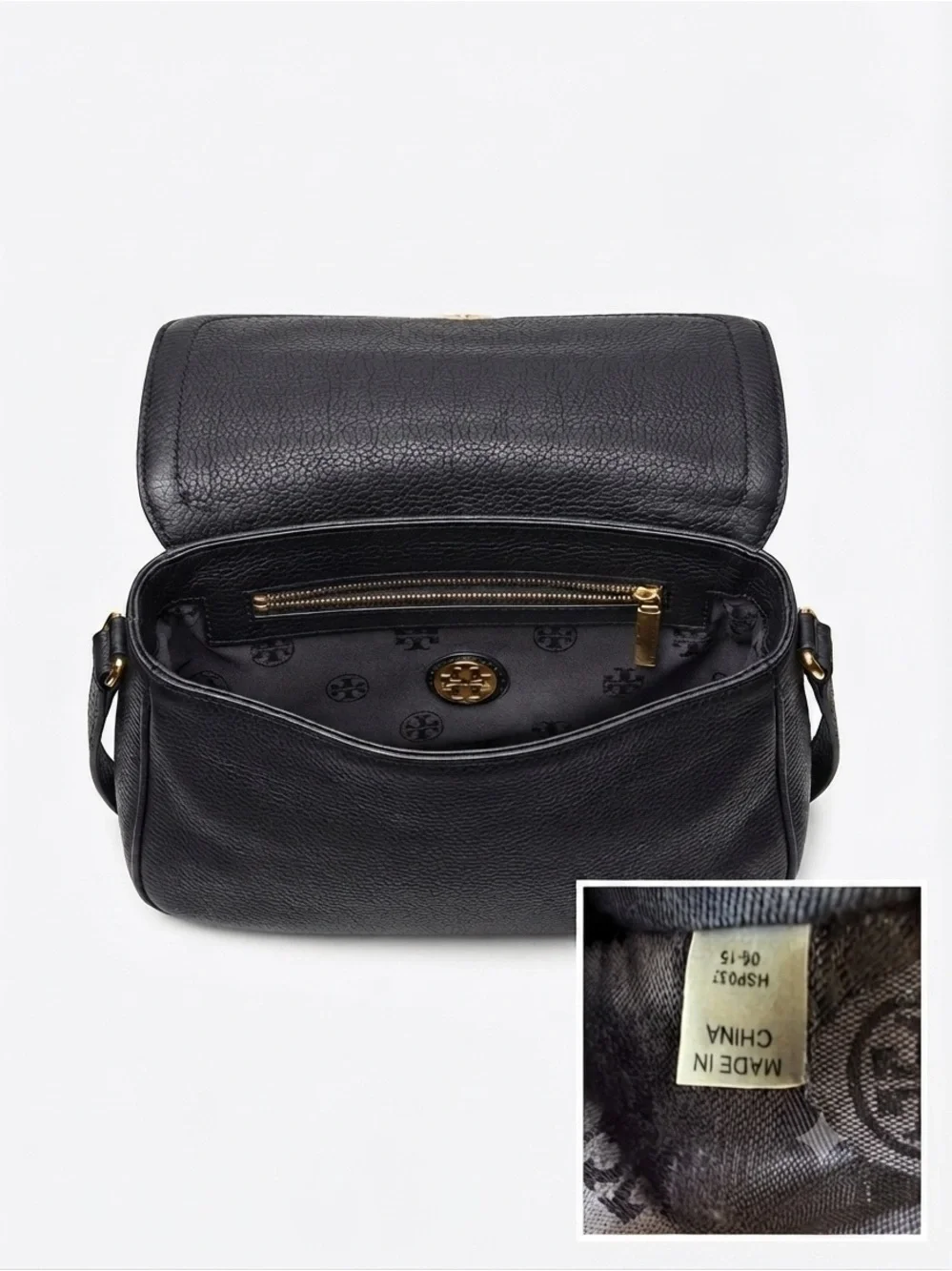 Tory Burch Black Leather Crossbody Bag with Braided Trim & Gold Chain